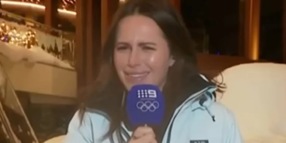 Danika Meisone ziņo par olimpiādi manāmi iereibusi (ekrānuzņēmums no video)