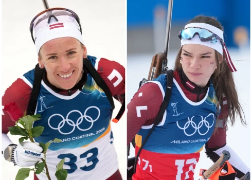 Finiša taisni abas Latvijas biatlonistes -Baiba Bendika un Estere Volfa - sasniedza vienlaicīgi.