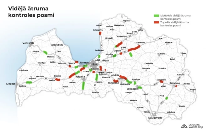 Vidējā ātruma kontroles posmi Latvijā.
