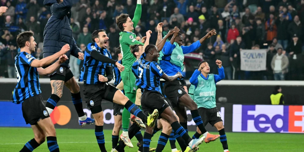 "Atalanta" spēlētāji līksmo pēc iekļūšanas UEFA Čempionu līgas astotdaļfinālā