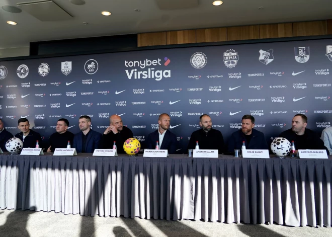 Latvijas futbola virslīgas 2026. gada preses konference. 
