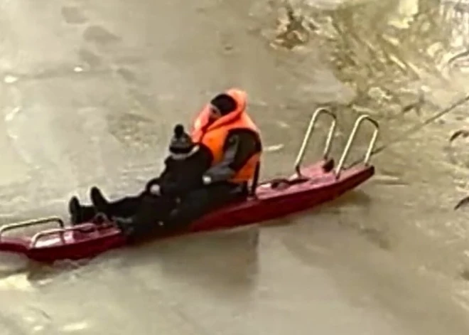 В Елгаве детей сняли со льда Лиелупе спасательной доской: у берега уже была открытая вода