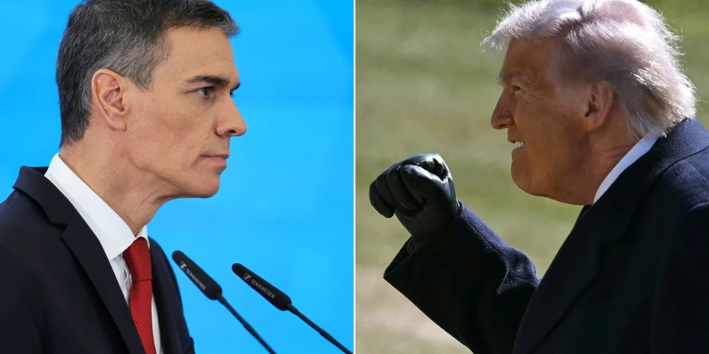 Spānijas premjerministrs Pedro Sančess un ASV prezidents Donalds Tramps.