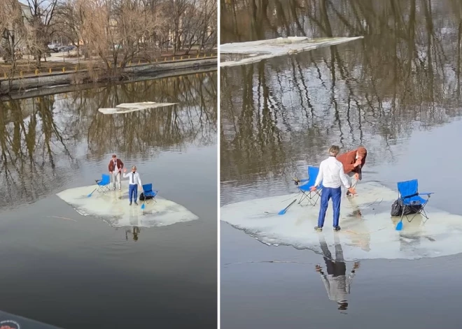 ВИДЕО: в Тарту двое безрассудных мужчин отправились в "плавание" по реке на льдине