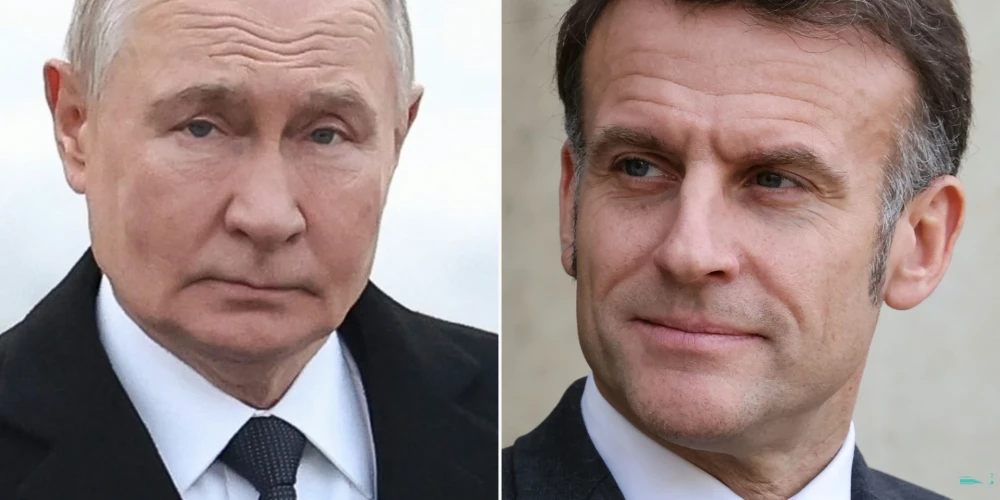 Krievijas diktators Vladimirs Putins un Francijas prezidents Emanuels Makrons.