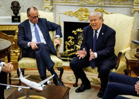 ASV prezidents Donalds Tramps un Vācijas kanclers Frīdrihs Mercs Baltajā namā 2026. gada 3. martā