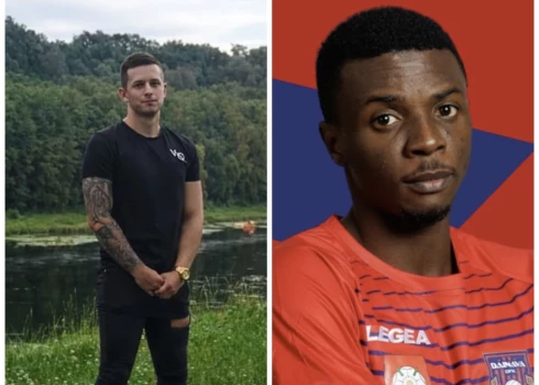 Varonīgais lietuvietis Alds Petrausks un viņa izglābtais Džeremaija Obi Činonso (foto: AlytusPlius.lt / DFK Dainava; kolāža: jauns.lv)