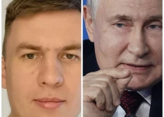 "Z propagandists' Iļja Remeslo un Krievijas diktators Vladimirs Putins (ekrānuzņēmums no "X" / Scanpix / IMAGO SNA; kolāža: jauns.lv)