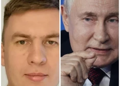 "Z propagandists' Iļja Remeslo un Krievijas diktators Vladimirs Putins (ekrānuzņēmums no "X" / Scanpix / IMAGO SNA; kolāža: jauns.lv)