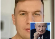 "Z propagandists" Iļja Remeslo un Krievijas diktators Vladimirs Putins (ekrānuzņēmums no "X" / Scanpix / IMAGO SNA; kolāža: jauns.lv)