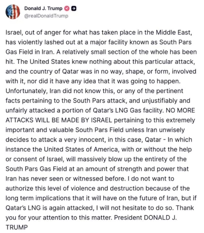 ASV prezidents Donalds Tramps draudējis "uzlaist gaisā" pasaulē lielāko gāzes lauku.