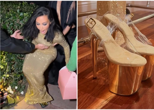 Kima Kardašjana pati soctīklos atrādīja savu misēkli ar pārāk augstajām kurpēm.