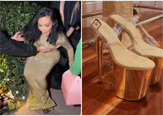 Kima Kardašjana dramatiski nokrīt pārāk augstās striptīza dejotājas kurpēs