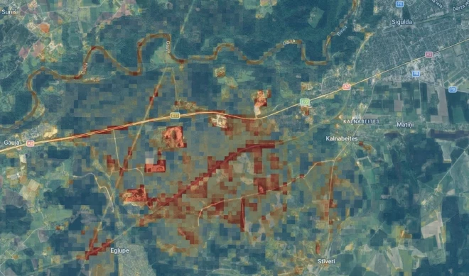 Attēlā – fragments no sila ķirzakas izplatības modeļa starp Egļupi un Siguldu (HiQBioDiv projekta materiāli). Jo sarkanāks kvadrāts (1 ha šūna), jo vieta labāk piemērota sila ķirzakas dzīvotnei. Piemērotākās vietas šajā teritorijā ir Gaujas ieleja, kā arī dzelzceļa un šosejas malas, kas šai sugai kalpo arī kā izplatīšanās koridori.