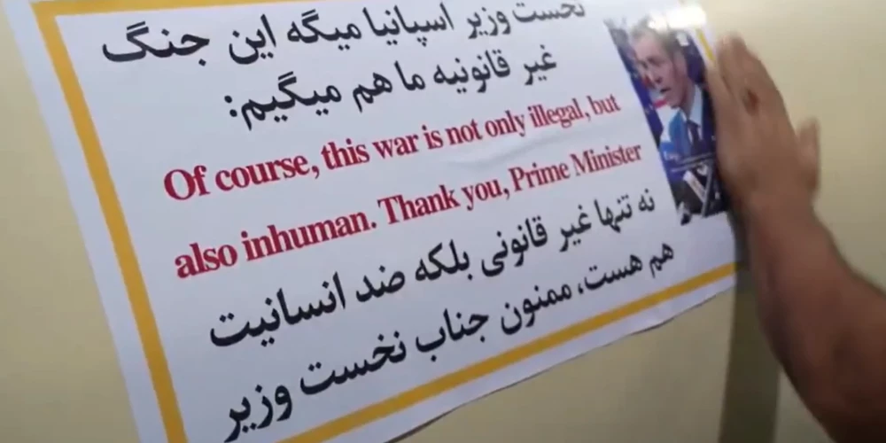 Soctīklos izplatītais attēls ar Irānas pateicību Spānijas premjeram Pedro Sančesam (ekrānuzņēmums no "X")