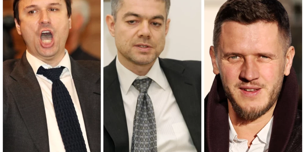 Attaisnotie "Rīgas kartes" valdes locekļi Aleksandrs Brandavs, Pāvels Tulovskis un "Baltijas komunikāciju centra" valdes priekšsēdētājs un vienīgais īpašnieks Gints Feders (foto: Sintija Zandersone / Edijs Pālens / LETA; kolāža: jauns.lv)