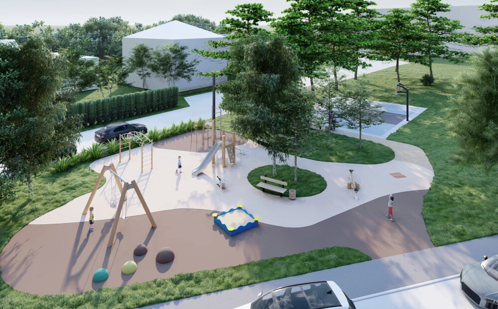 Purvciemā uzsākta rotaļu un 3x3 basketbola laukuma izbūve