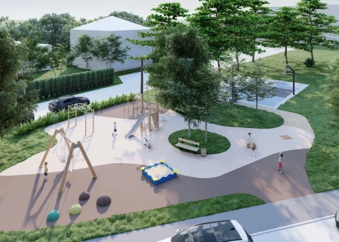 Purvciemā top rotaļu un sporta laukums dažāda vecuma bērniem.