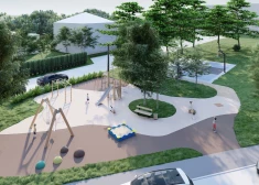 В одном из дворов Пурвциемса начали создавать новую зону отдыха для детей и молодежи - вот как она будет выглядеть