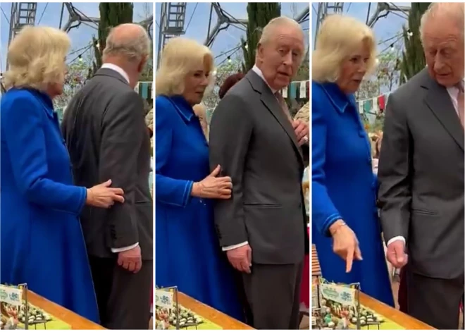 VIDEO. Karaliene Kamilla sasmīdina karaļnama fanus, kad izmisīgi cenšas pievērst karaļa Čārlza uzmanību apmeklējuma laikā