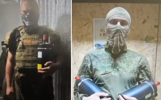 Krievijas bruņoto spēku dronu operatori pateicās savam "labdarim" un pozēja ar saņemtajām "dāvanām".