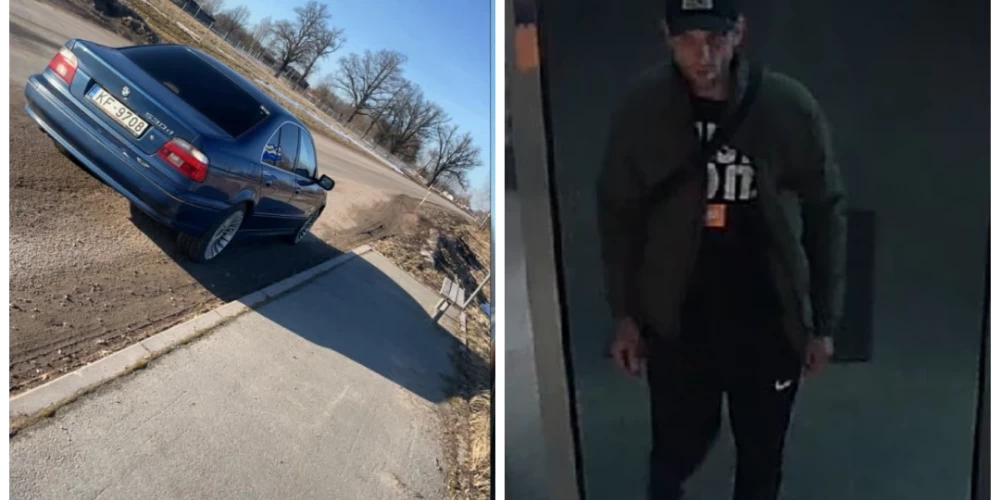 Nozagtais auto un meklētā persona (ekrānuzņēmumi no "Facebook"; kolāža: jauns.lv)