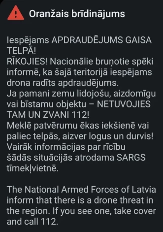 Iedzīvotājiem izsūtītais brīdinājums.