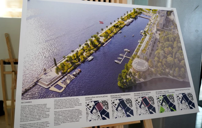 AB dambja metu konkursā uzvarējušais arhitektu biroja "Ruume arhitekti" piedāvājums.