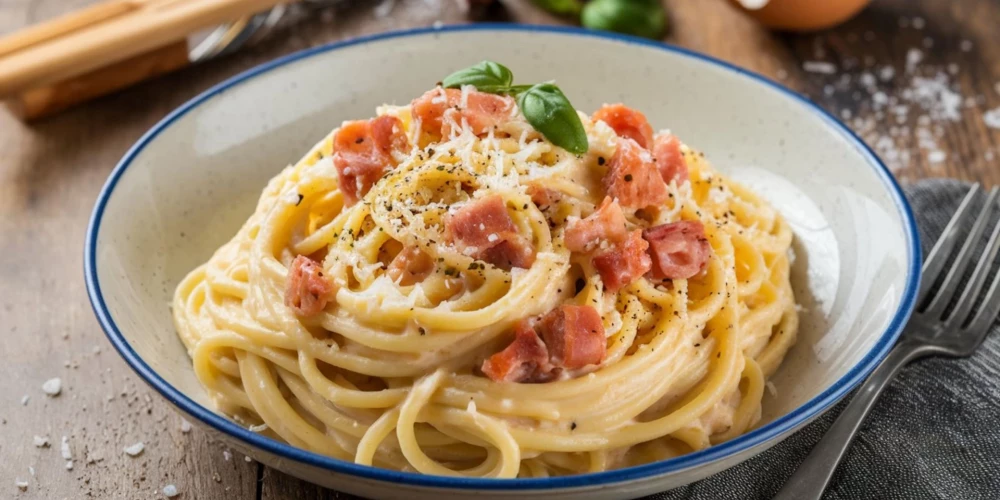 Pasta carbonara klasiskā versija.
