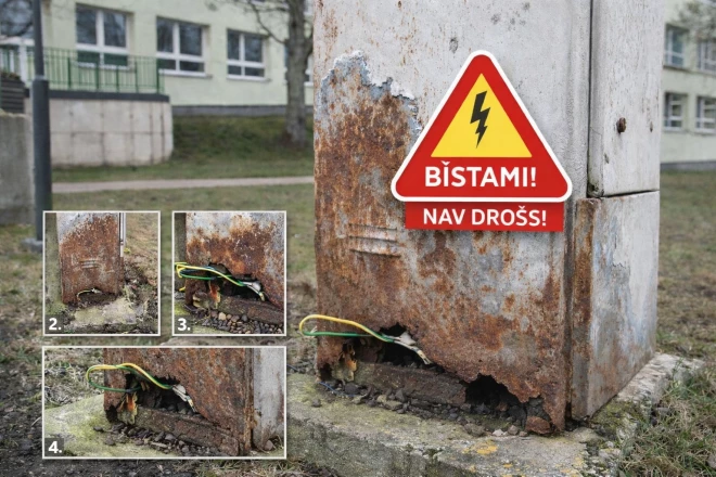 Pie Babītes vidusskolas atrodas dzīvību apdraudošs, sarūsējis elektrosadeles skapis.