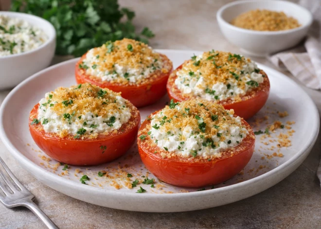 Простая закуска без лишних затрат: запеченные помидоры с сырной начинкой и хрустящей корочкой