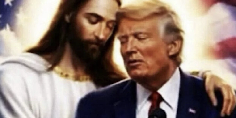 Otrdien ASV prezidents Donalds Tramps publicējis attēlu, kurā redzams plecu pie pleca ar Jēzu.