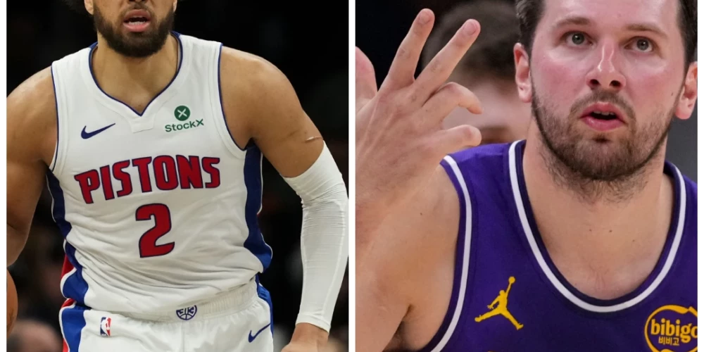 Keids Kaningems un Luka Dončičs (foto: Scanpix / AP; kolāža: jauns.lv)