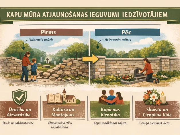 Viens no Ogres novada pašvaldības līdzdalības budžeta projektiem paredz atjaunot Meņģeles pagasta kapsētas vēsturisko mūri.