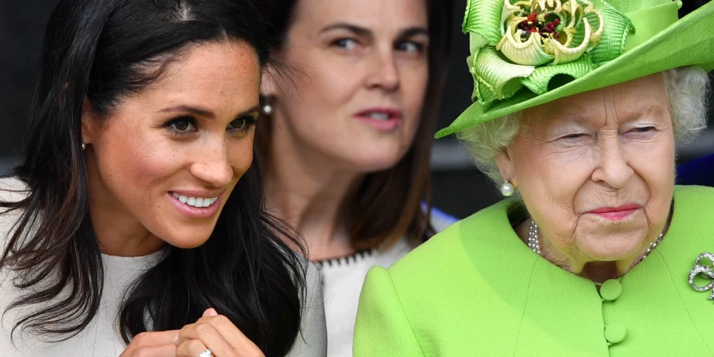 Megana Mārkla sanikno fanus karalienes Elizabetes 100. jubilejā.