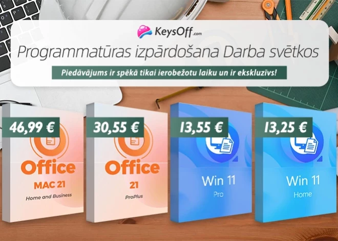 Ietaupiet vairāk nekā 90 % uz mūžīgās licences Office 2021 Pro (30,55 €) un Windows 11 Pro (13,55 €) Keysoff Darba svētku izpārdošanā!