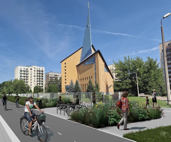 Projekts paredz izbūvēt no auto nodalītu gājēju un veloinfrastruktūru.