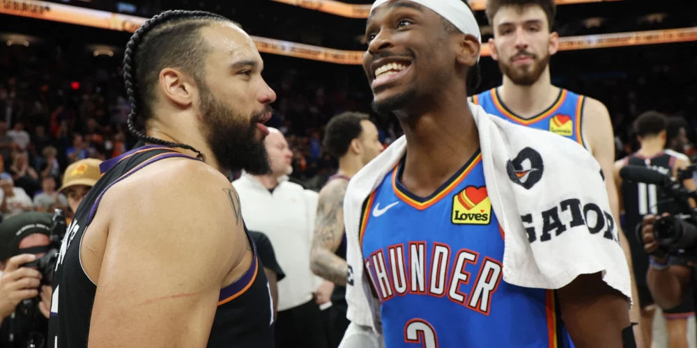 Šejs Gildžess-Aleksandrs vien pasmaida, atsveicinoties no nepiekāpīgā "Suns" uzbrucēja Dilona Brūksa.