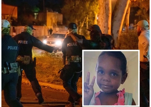 Policija nemieru laikā Alisspringsā un nogalinātā "Kumanjayi Little Baby" (foto: Scanpix / EPA / AFP; kolāža: jauns.lv)