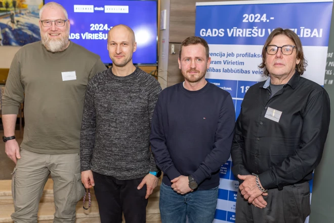 “Aliansē vīriešu veselībai” apvienoto biedrību vadītāji (no kreisās) - Vents Sīlis, Edgars Stalidzāns, Ervīns Poika, Ēriks Mikelšteins. 