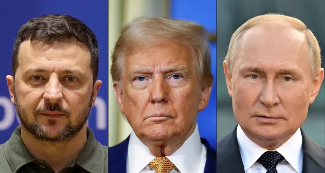 Владимир Зеленский, Дональд Трамп и Владимир Путин.