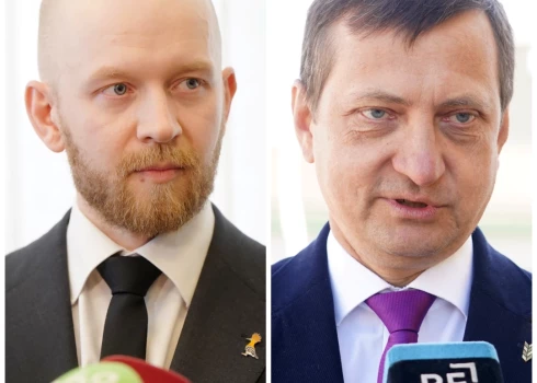 "Progresīvo" Saeimas frakcijas vadītājs Andris Šuvajevs un zemkopības ministrs Armands Krauze (foto: Zane Bitere / Paula Čurkste / LETA; kolāža: jauns.lv)