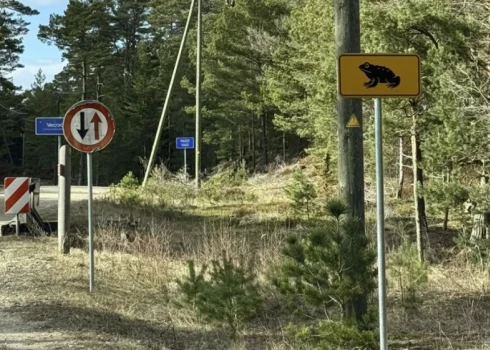 Brīdinājuma zīme par krupju migrācijas vietu (foto: Dabas aizsardzības pārvalde)