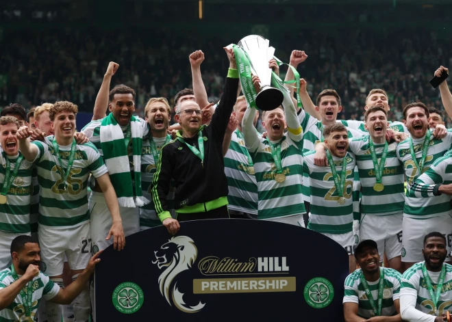 Brīnums nenotika: "Celtic" pēdējās minūtēs salauž "Hearts" un kārtējo reizi kļūst par Skotijas čempioni