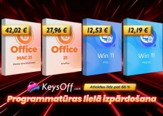Keysoff lielā izpārdošana: Office 2021 Windows versijai par 27,96 €, Mac versijai par 42,02 € — ietaupiet līdz pat 90%