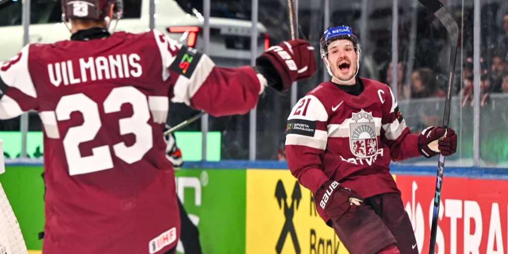 Vilmanis ar precīzu raidījumu tukšos vārtos nodrošina Latvijas hokeja izlasei svarīgu uzvaru pār pašreizējo čempioni ASV. 