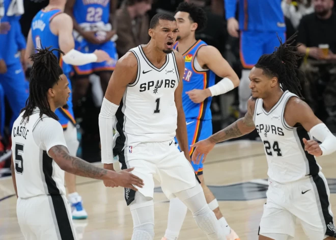 Viktora Vembanjamas dominance un sniegums aizsardzībā ļauj "Spurs" panākt neizšķirtu NBA Rietumu finālā