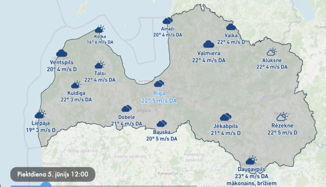 Gaisa temperatūra piektdien plkst. 12.00.