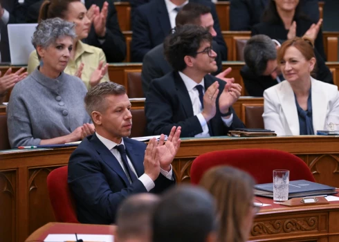 Петер Мадьяр (внизу) на заседании венгерского парламента.