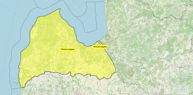 Negaisa brīdinājums (ekrānuzņēmums no meteo.lv)